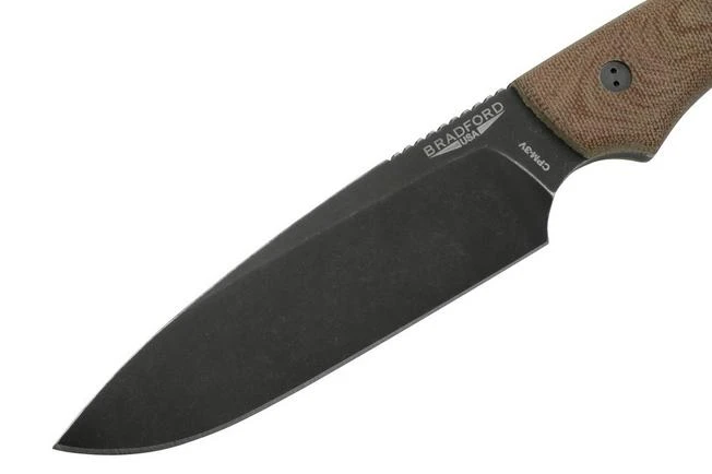 Bradford Knives Guardian 5, 5S-104N-3V, 3D Natural Micarta, CPM-3V, Sabre Grind, Nimbus Blackwashed Finish, Fixed Knife - Image 3