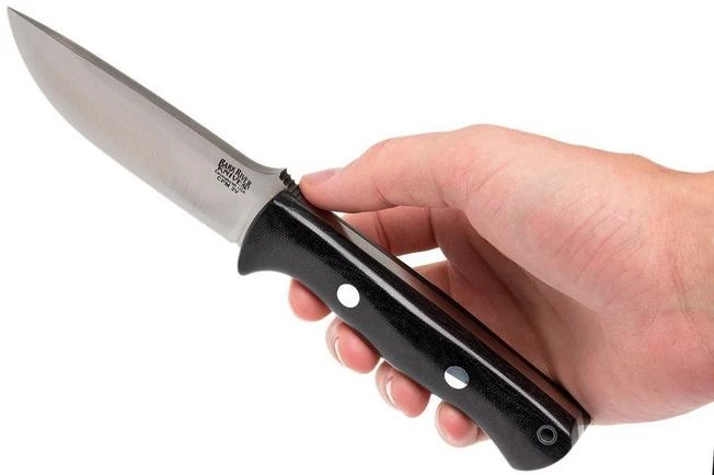 Bark River Bravo 1 CPM 3V, Black Canvas Micarta, Brown Sheath - Image 6