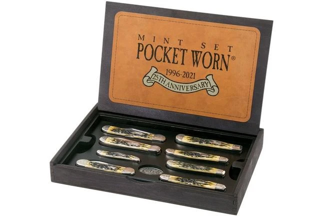 Case 25th Anniversary Mint Set, Pocket Worn Olive Green Bone, Peach Seed Jig, 38190, SS Pocket Knife - Image 2