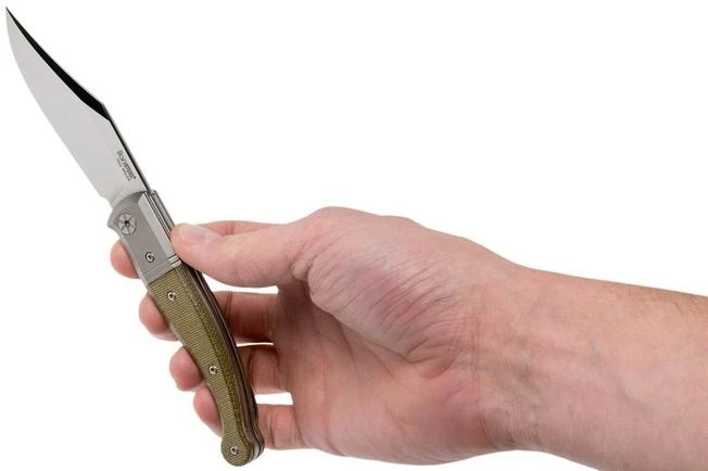 LionSteel Gitano Green Canvas Micarta GT01 CVG Pocket Knife, Gudy Van Poppel Design - Image 8