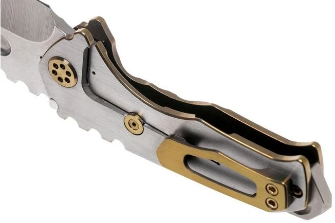 Medford Praetorian Genesis T S35VN, Tumbled Droppoint Blade, Bronze Handle Silver Flats, Bronze Hardware Pocket Knife - Image 5