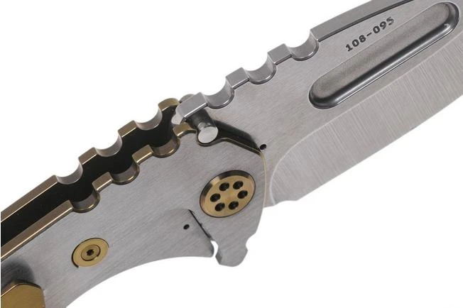 Medford Praetorian Genesis T S35VN, Tumbled Droppoint Blade, Bronze Handle Silver Flats, Bronze Hardware Pocket Knife - Image 6