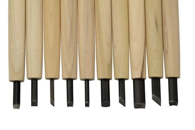 Yoshiharu W-10 Mitomoto Japanese Wood Carving Knives, Set Of 10 In Cloth Pouch - Image 3